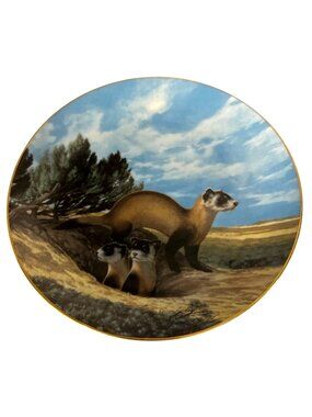Vintage 90s W.S. George Fine China Plate Will Nelson Black-Footed Ferret Artwork